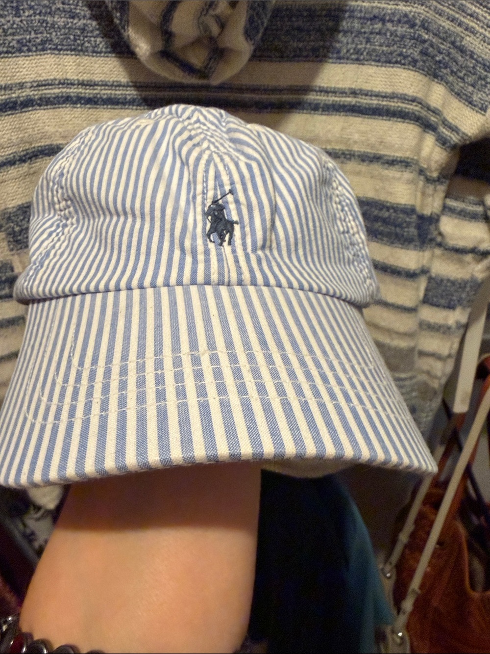 Polo by Ralph Lauren Blue and White Striped Seersucker Baseball Cap